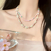 彩色花朵串珠项链，女款2024珍珠锁骨，链轻奢小众多巴胺配饰