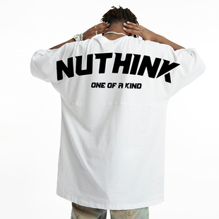 nuthink美式高街潮流字母短袖，t恤男款，夏季西海岸中性风宽松蝙蝠袖