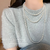 复古多层叠戴珍珠(戴珍珠)项链，女款2024锁骨链，高级感气质毛衣链