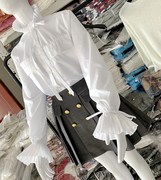地球店 法式宫廷风木耳边百褶喇叭袖白色衬衫秋季设计感小众风格