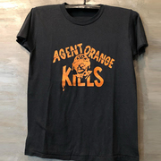 小众设计感橙色字母vintage复古短袖，男女慵懒风街头纯棉圆领t恤潮