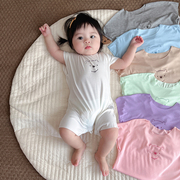 莫代尔0一3月新生婴儿短袖，连体衣服春装，女宝宝男秋季睡衣薄款哈衣