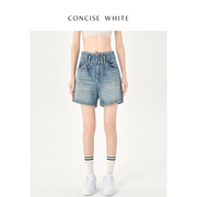 CONCISE-WHITE简白 胶囊系列复古蓝高腰牛仔短裤秋冬