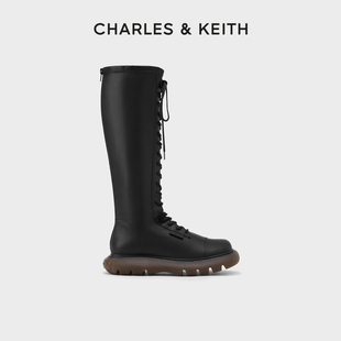 charles&keith秋冬女靴，ck1-90900118女士时尚，绑带高筒马丁靴女靴