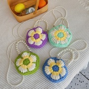 创意儿童包包可爱女孩花朵毛线手工编织包女童宝宝珍珠链条手提包