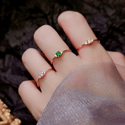 18k女黄水晶小众宝石钻戒指环潮人简约镀金网红个性仿真戒指珠宝