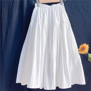 自制特别款纯棉白色提花半身裙2024春夏季少女，高腰褶皱长款a字裙