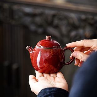 朗红釉西施壶复古窑变单壶陶瓷，茶壶功夫茶具家用结婚庆泡茶器冲茶