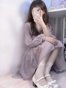 法式初恋雪纺紫色连衣裙小个子，温柔风甜美桔梗，初恋气质仙女短裙子