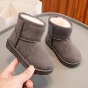 儿童雪地靴男女童2023冬季套脚短靴绒面棉鞋加绒保暖鞋中小童