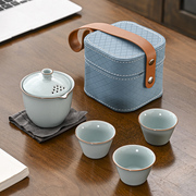 玻璃旅行茶具便携式快客杯个人定制随身包套装(包套装，)户外功夫茶杯泡茶壶