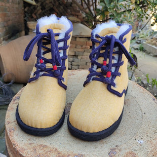 冬季保暖棉靴高帮系带棉鞋纯手工千层底老式布鞋传统棉麻汉服男女