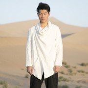 中国风棉麻唐装青年长衫中式佛系男装居士，服禅服古风汉服道袍外套