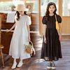女童白色连衣裙夏装2024韩版童装，儿童泡泡短袖，公主裙子中大童长裙
