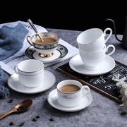 陶瓷咖啡杯碟套装简约纯白色金线奶茶杯办公室招待咖啡杯下午茶杯