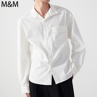 MM棉纺麻立领长袖白衬衫无性别小众穿搭男女款慵懒风衬衣原创设计