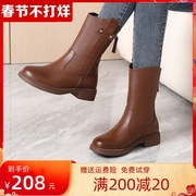 2023冬季靴子真皮平底中筒靴，胖mm粗腿大码41-43加绒软皮女靴