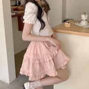 酱果自制日系甜美少女夏季高腰，半身裙蛋糕裙，短裙粉红色大摆