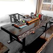 黑檀大板茶桌实木原木办公桌椅，组合红木茶台板面，新中式黑奥坎整块