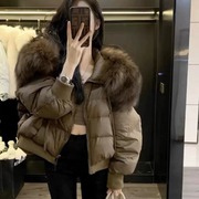 2023年冬季羽绒服女短款韩版宽松超大貉子毛领白鸭绒加厚外套