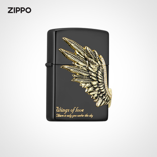 zippo之宝爱情之翼黑冰防风煤油打火机创意徽章礼物