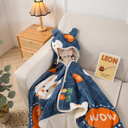 法兰绒毛毯冬季加厚空调毯珊瑚，绒毯子午睡办公室儿童披肩盖毯斗篷