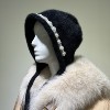 妖菲菲手工珍珠装饰护耳，仿貂绒黑色，冷帽毛线帽针织秋冬保暖