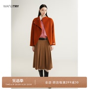wana try2023冬季大衣南瓜橘色知性优雅羊毛短款大衣