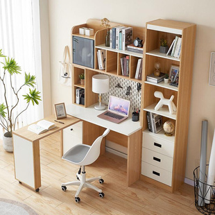 定制儿童全实木书桌书柜，一体小户型多功能转角，学习书桌卧室旋转写