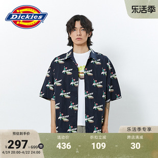 Dickies 春夏男女情侣满身印花宽松工装休闲长袖衬衫