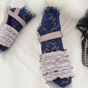 日本t*u芭蕾风短袜 夏薄款花朵蕾丝袜子紫色粉色小仙女短丝袜少女