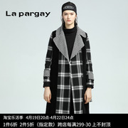 lapargay纳帕佳2023秋冬女装黑白色，格子大衣中长款毛呢外套