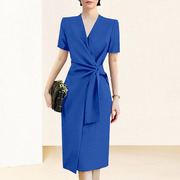 高级感气质蓝色法式连衣裙女装2023职业收腰裙子夏季