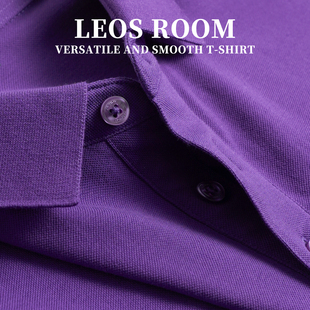 纯棉翻领短袖紫色t恤男夏装polo领纽扣，宽松休闲运动半袖上衣