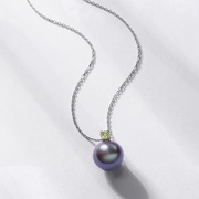 日韩简约几何黑淡水珍珠镶嵌橄榄石项链锁骨链