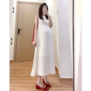 孕妇垂感连衣裙女2024夏季高级感气质，中长款宽松背心裙白色