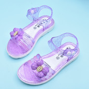 女孩塑料凉鞋夏季水晶，果冻女童沙滩防滑公主，花朵儿童凉鞋鱼嘴学生