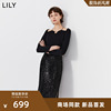 甄选lily2023冬女装优雅气质珠片开叉铅笔裙半身裙女