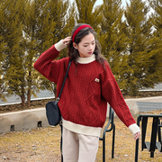 女童红色毛衣秋冬款2023大童打底衫冬季女孩洋气儿童高领上衣