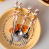 可爱卡通面包狗餐具陶瓷，手柄304不锈钢，勺子叉子筷子学生便携套装
