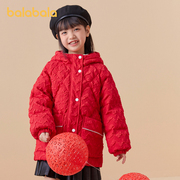 巴拉巴拉羽绒服女中大童，春装新年季时尚(季，时尚)保暖红色拜年羽绒外套