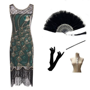 1920s亮片大码双v领连衣裙舞会，聚会晚装礼服，小礼服复古舞台表演服