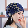 女韩版四季双色绣花纱帽，四季透气头巾帽蕾丝，包头光头孕妇空调帽子