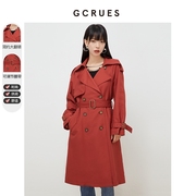 gcrues酒红色春秋外套，韩版显瘦气质，风衣女士中长款2024年春装