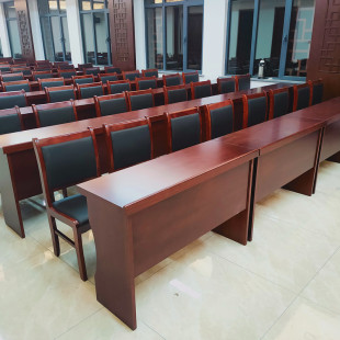 会议室长条会议桌椅组合双人，1.2实木油漆办公桌1.8米条形培训桌子