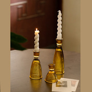 复古玻璃烛台氛围北欧创意条纹，家用蜡烛光，晚杯餐厅摆件欧式