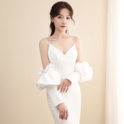 新娘手套缎面长款白色婚纱，礼服手袖影楼造型，手纱袖子遮手臂赫本风