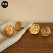 锤纹黄铜拉手现代简约轻奢抽屉橱柜衣柜门纯铜，单孔金色圆形小把手