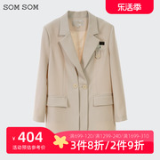 SOMSOM/索玛春秋季设计感小众西装女中长款外套百搭休闲洋气西服