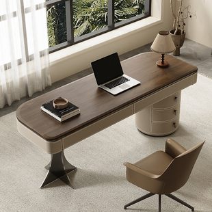 现代复古风书桌家用书房，写字台设计师高档胡桃木饰面办公桌电脑桌